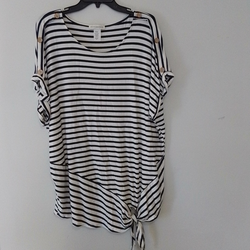 Stitch Wurkes women's 3X top navy/beige striped dolman sleeve nwnt